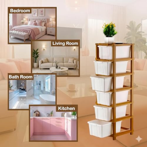 Image of 6 Layer Plastic Modular Storage Drawer Organizer | Chest of Drawer Storage Box for Living Room, Office, School and Home Toys | Organiser for Kids Room | Ivory & Brown (6-Layer ivory)