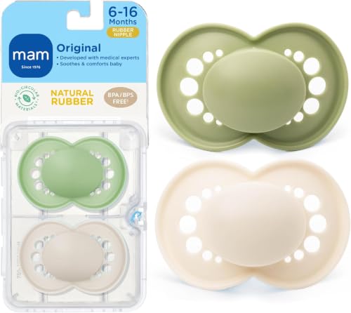 MAM Original Latex Baby Pacifier 6-16Months,Binky for Newborn Babies,BPA Free Natural Latex Nipple,Easy to Clean,Developed with Medical Experts,2 Count,with Sterilizer Case,Made in Europe (Pack of 12)