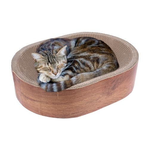 Cat Scratcher Bed 2 in 1 Oval Cat Scratch Pad Bowl Nest Corrugated Cardboard Breathable Cat Lounge Couch Cat Scratch Board for Indoor Cats Protecting Furniture Sofa Carpets