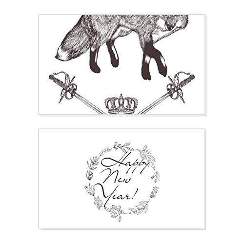 Tarjeta conmemorativa de año nuevo con diseño barroco de Fox Sword Crown