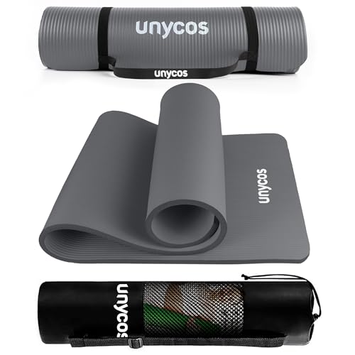unycos - Esterilla de Deporte, Yoga, Pilates y Fitness, Gruesa (10 mm) Antideslizante【E-Book】Correa y Bolsa de Transporte, Colchoneta NBR para Gimnasio en Casa 183x60 cm | 72,04'x23,62' (Gris)