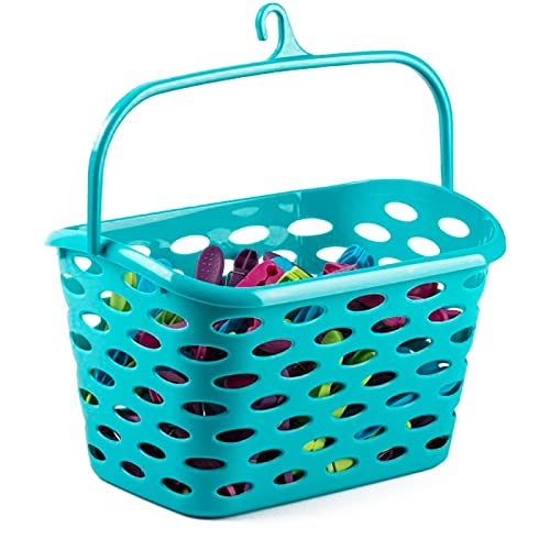 Tradineur - Cesta para Pinzas con Gancho en la asa - Fabricado en plástico - Artículo de Limpieza - 21 x 26 x 15 cm - Color Surtido (Azul - Rojo - Verde)