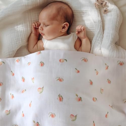 Image of LifeTree Baby Swaddle Blankets, Boys Girls Muslin Swaddling Wrap Receiving Blanket for Newborn, 70% Viscose from Bamboo and 30% Cotton, Large 47 inch x 47 inch, Peach and Pink