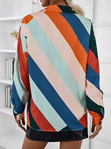 Floerns Women's Scarf Print Long Sleeve Button Front Blouse Retro Top Multicolor #TOP1