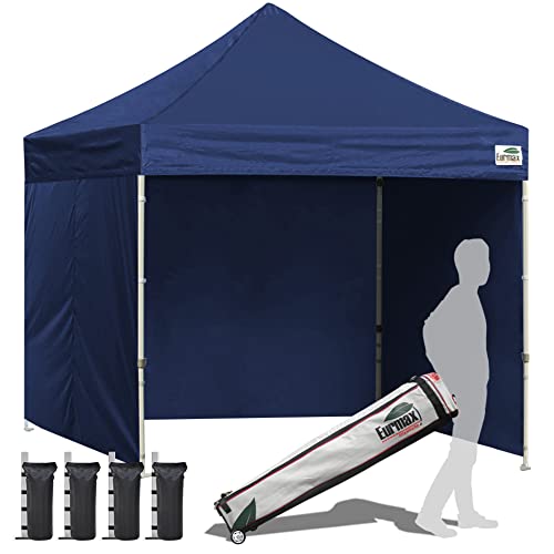 Image of Eurmax USA 8x8 Pop Up Canopy Tent,Commercial Tent with Patented No-Tip Rolling Bag,4 Zippered Removable Walls,UV & Water Resistant Canopy Top,Heavy Duty Outdoor Gazebo,Instant Shelter(Navy Blue)