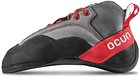 Ocun Jett Crack Rock Climbing Shoes | Performance Shoe for Crack and Trad Climbing, Grey/Red, 10.5