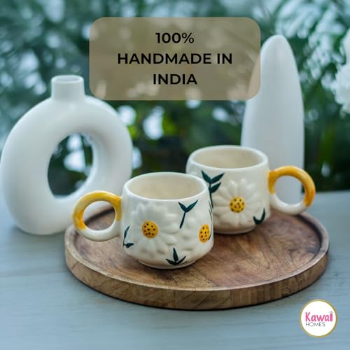 Kawai Homes Ceramic Handcrafted Cups for Coffee Chai Tea - Microwave and Diswasher Safe (Sunflower Mug), 300 ml