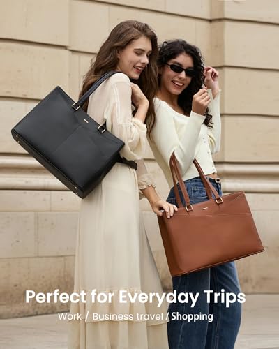 Image of Laptop Tote Bag for Women 15.6 Inch Waterproof Leather Computer Laptop Bag Women Business Office Work Bag Briefcase Large Travel Handbag Shoulder Bag