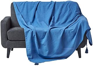 HOMESCAPES - Rajput Ribbed Throw - 60 x 80 Inches - Plain Blue - Handmade 100% Cotton - Suitable for most 2 Seater Sofas - Single bedspreads - Easy care washable at home