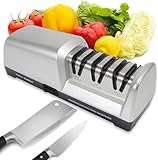 Electric Knife Sharpener, Professional 3-Stage Electric Knife Sharpener, with 100% Diamond Abrasives and Precision Angle Guides, Metal Dust Collection Box, for Quick Sharpening & Polishing