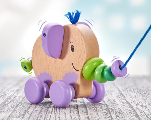 Selecta 52101 Tita, Nachzieh-Elefant, Schiebe-und Nachziehspielzeug aus Holz, 14 cm