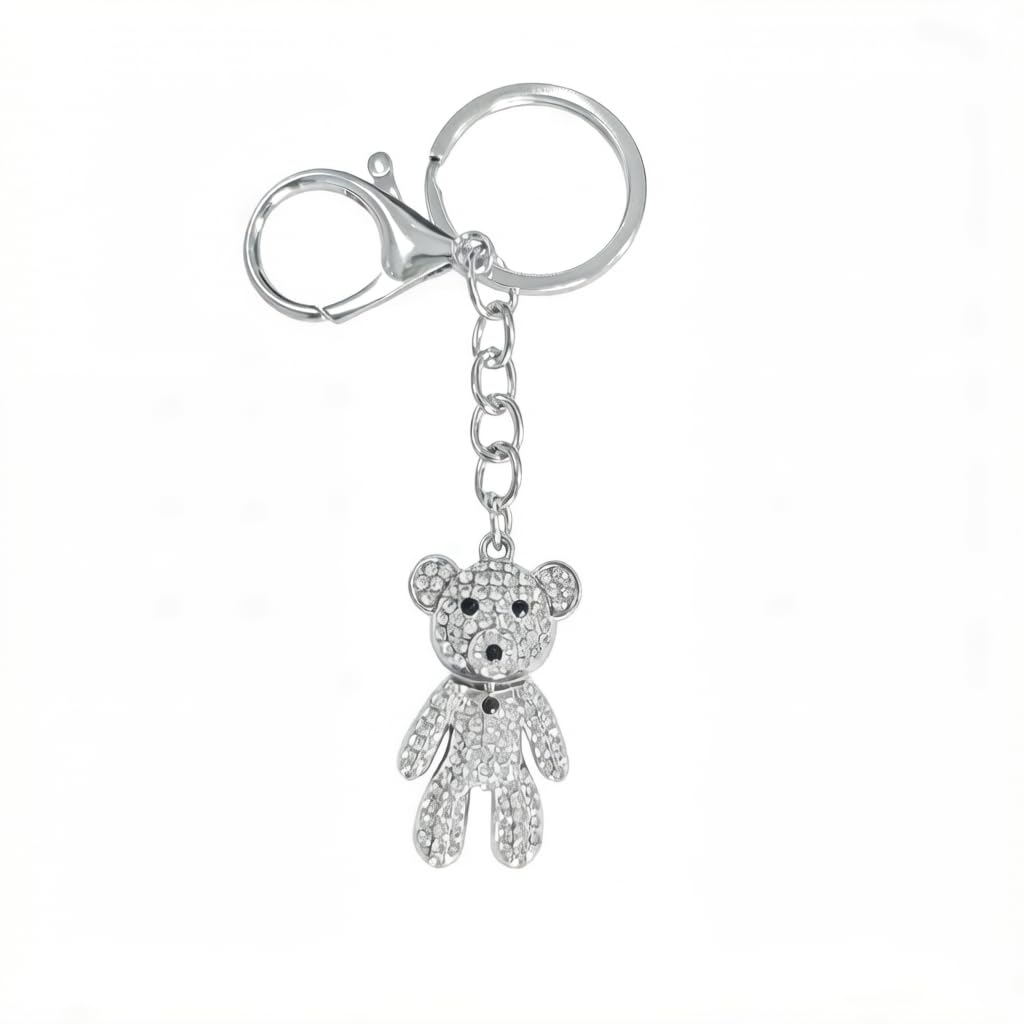 XTLANGTUTU Crystal Bear Keyring Silver Rhinestone Keychain for Keys Bag Backpack for Women Girls Men Boys