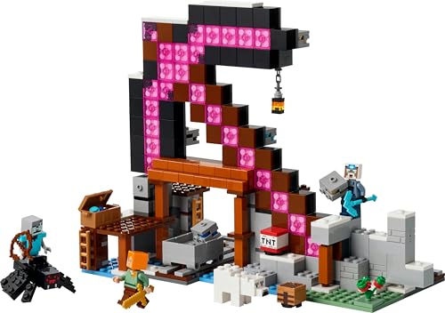 LEGO Minecraft La Mine en Forme de Pioche - Jouet de Construction Interactif - Figurines d'Alex, d'un Mineur & d'un Vagabond sur Araignée - Cadeau Collector pour Gamer, Garçon ou Fille dès 8 ans 21277