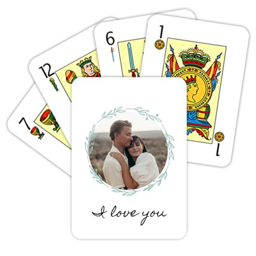 Wanapix | Baraja Española Personalizada | Juego de Naipes con tu Foto por una Cara | Juego de 48 Cartas con Espadas, OROS, Copas y Bastos | Crown