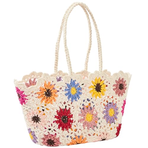 Bolso de Playa de Paja Floral para Mujer miniatura 4