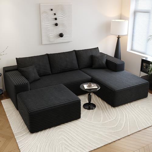 Image of Settab 95 inch Boneless Couch Modular Sectional Sofa with Ottoman,U Shape Lounge Cloud Couch,Flexible Module Combination for Living Room, No Assembly