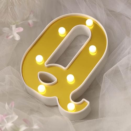 Image of Efavormart 6 inch Gold Marquee Letter Q, Mirror Front Warm White LED Light Up 3D Sign, Battery Operated 72H Glow for Wedding Party & Wall Decor