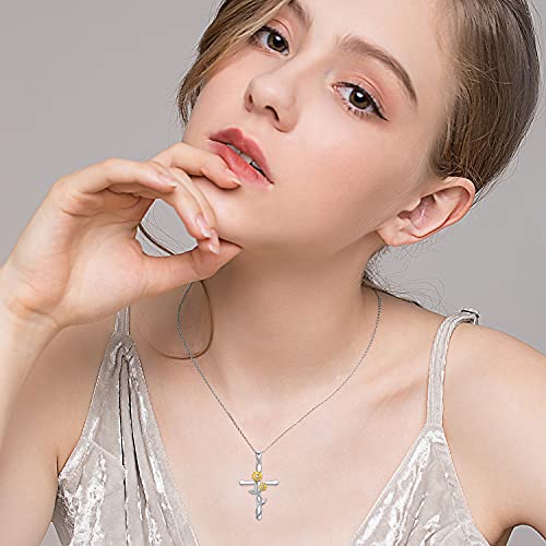 Sunflower Necklace for Women S925 Sterling Silver You Are My Sunshine Cross/Bee/Heart/Infinity/Musical Note/Crystal/Moonstone Sunflower Necklace Daisy Flower Pendant Sunflower Jewelry Gifts for Mom Wife Daughter Sister3