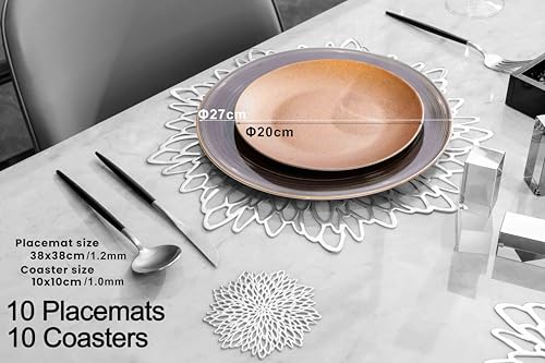 Mangata Argent Set De Table Rond design vinyle premium lavable de 38cm - 4