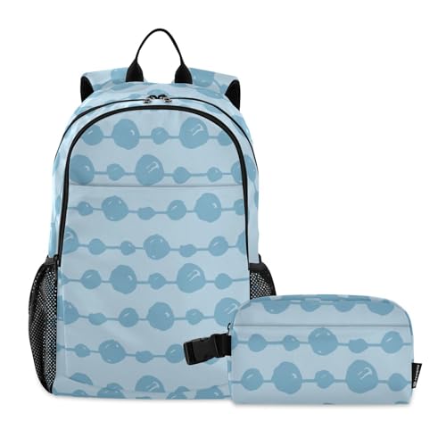 Sac à dos d'école bleu abstrait pour le collège et son sac à déjeuner isotherme assorti