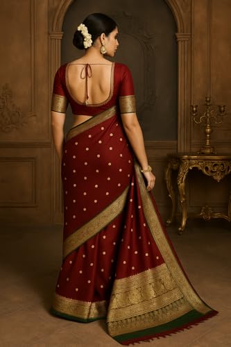 Image of Women's Glory Womens Kanjivaram Banarasi Silk Saree Blend Woven Zari with Jacquard Woven Unstitched Blouse Piece.