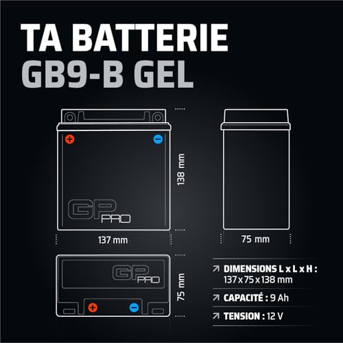 GP-PRO Gel-Batterie 12V 9Ah GB9-B Rollerbatterie/Motorradbatterie, wartungsfrei versiegelt vorgeladen ähnlich YB9-B / CB9-B