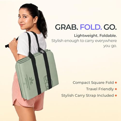 Image of Stoga Origami Foldable 6mm Yoga Mat | Non-Slip | Mat for Men & Women | Lightweight, Sweat-Resistant, Eco-Friendly TPE Mats with Carry Strap | Best Yoga Mat for Home, Travel & Gym (Green)