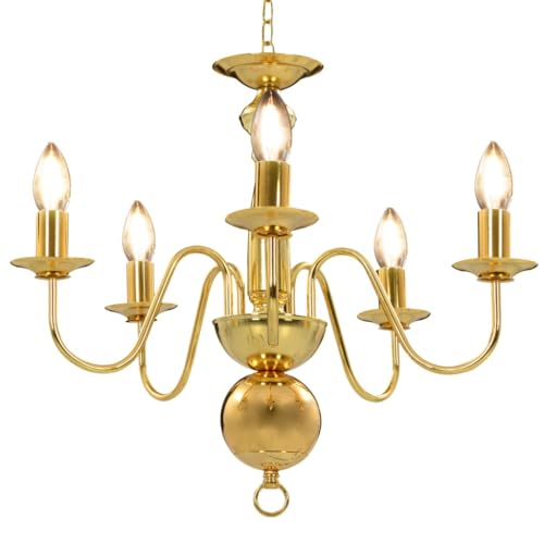 vidaXL Lustre 5 Ampoules Plafonnier Lampe Suspendue Luminaire Eclairage Salon Salle de Séjour Salle à Manger Chambre à Coucher Maison Intérieur Doré