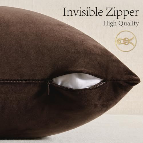 Image of MIULEE Velvet Throw Pillow Covers 18x18 Inch, Pack of 2 - Chocolate Brown, Super Soft Decorative Square Cushion Cases Modern Luxury Home Decor for Sofa, Couch, Bed, Chair