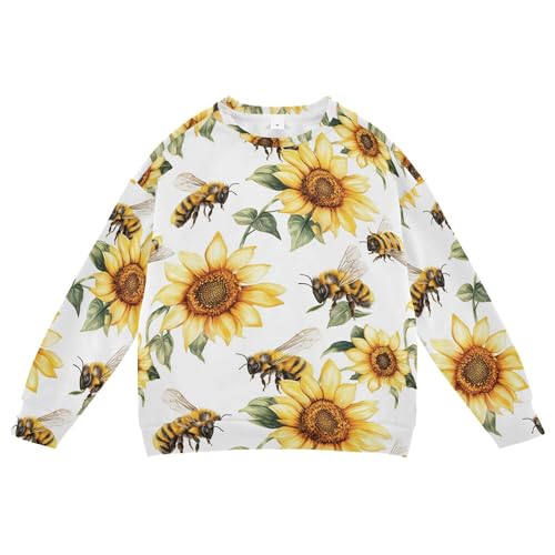 JUNZAN Cartoon Cute Bees Sunflowers White Little Boys Sweatshirt Hoodie Crewneck Fall Tops Shirts Sports 4T