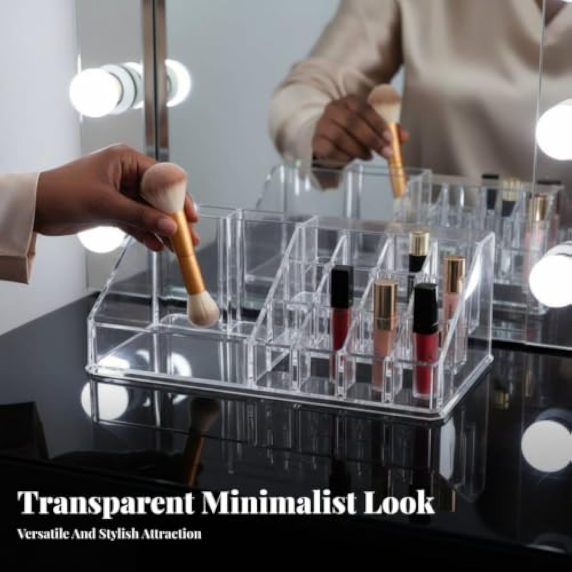 Dustproof Acrylic Makeup Organizer with Multi-Compartment Design