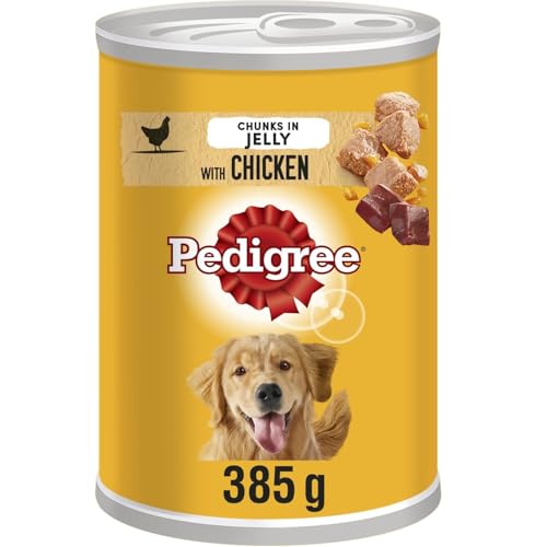 12 x 385g Pedigree Adult Wet Dog Food Tins Chicken in Jelly Dog Can
