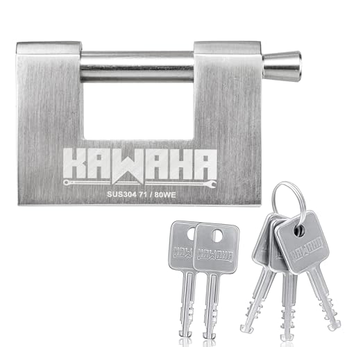 KAWAHA 71/80KD-5SK Roestvrij staal, D-vormig, zwaar hangslot met sleutel voor garagedeur, containers, schuur en magazijn (3-1/8 inch, verschillend met sleutel - 5 roestvrijstalen sleutels)
