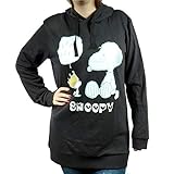 Kapuze mit Bändeln TVM Europe GmbH Longsleeve Damen Pullover extra lang mit Kapuze Snoopy und Minnie Mouse schwarz grau (S, Black - Peanuts)