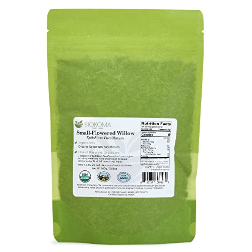 Biokoma Pure and Organic Small-Flowered Willow Epilobium Parviflorum Dried Herb 100g (3.55oz) in Resealable Moisture Proof Pouch