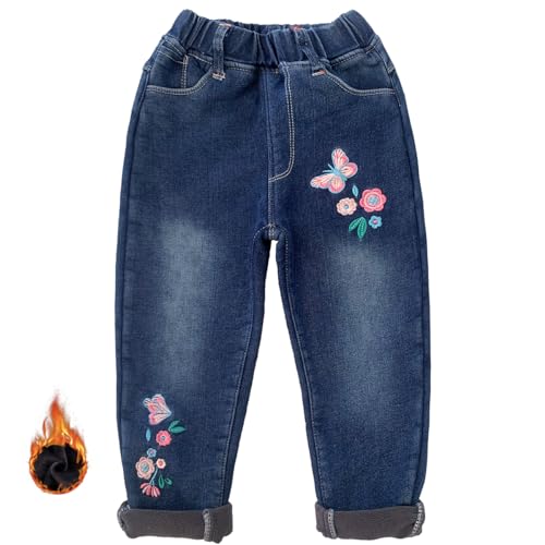 Peacolate 4-9 Years Winter Little Girls Fleece-Lined Thicken Jeans