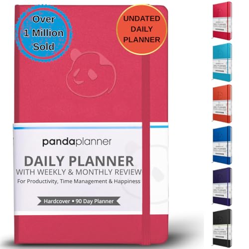 Panda Planner Classic Daily Planner 2026 – A5 Undated Daily Productivity & Quarterly Planner with Hourly Schedule, To Do List, Daily Journal, Goal Planner, Habit Tracker & Gratitude Organizer for Focus – Raspberry
