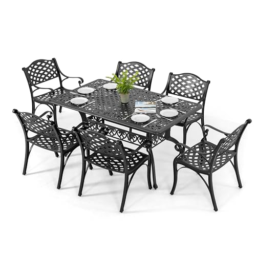 7-Piece Outdoor Patio Dining Set with Umbrella Hole - Black