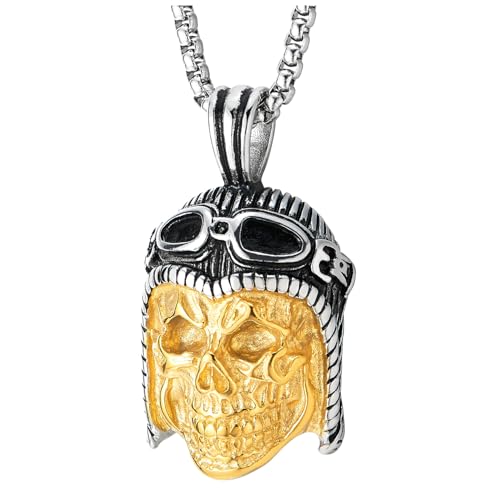 Collier pendentif crâne biker acier inoxydable homme qui ne noircit pas