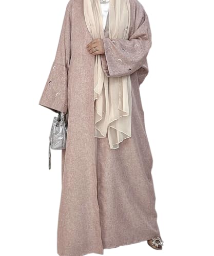 Image of Women's Batwing Sleeve Open Front Kimono Abaya Embroidery Moroccan Kaftan Cardigan