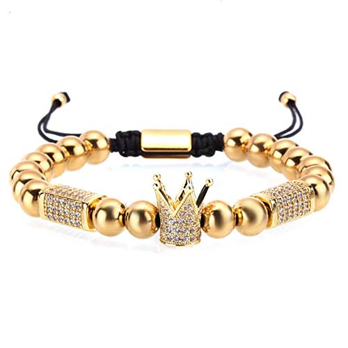 FENGHUIHUI Men Luxury CZ Crown Braided Copper Bracelets with Micro Pave Cubic Zirconia