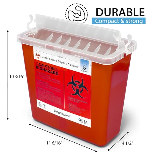 Image of Sharps Container for Home Use and Professional - 5 Quart (2 Pack) Large Sharps Container, Needle Disposal, Touch Free Rotating Lid