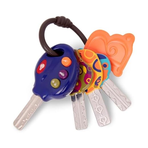 B. toys- LucKeys - Azul- Llaves de coche de juguete - Llavero con luces y sonidos - Juguete interactivo para bebés - Llaves de juguete para bebés y niños pequeños - 10 meses o más