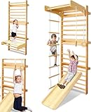 LZQ Turnwand Klettergerüst Sprossenwand für Erwachsene & Kinder, Multifunktional Kletterwand Kinderzimmer Holz, Sportgeräte ab 2 Jahre,Indoor