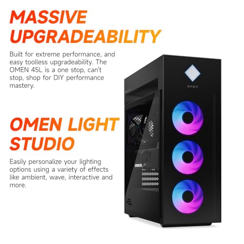 Image of HP OMEN 45L Gaming 5090 Desktop PC, Intel Core Ultra 9 285K, GeForce RTX 5090, 32GB DDR5, 1TB SSD, Support 4-Display 4K, Light Studio, HDMI, DP, Wi-Fi 6E, Windows 11 Pro, AI-Ready Workstation Desktop