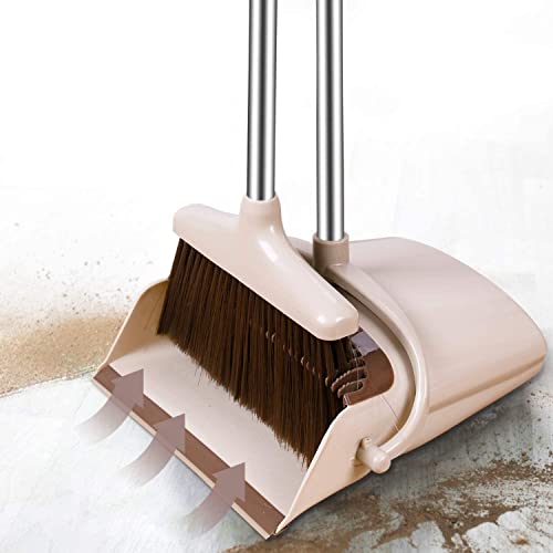 Image of Broom and Dustpan Set with Long Handles, Upright Standing Dustpan, 26 cm Wide Pan, Detachable Handle Design