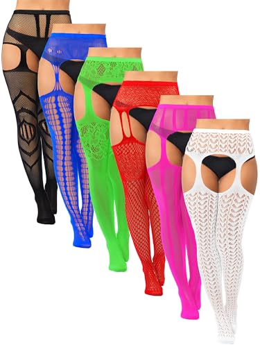 Image of Jadive 6 Pairs Women Plus Size Fishnet Thigh High Stockings Suspender Garter Belt Lingerie Pantyhose Tights for women