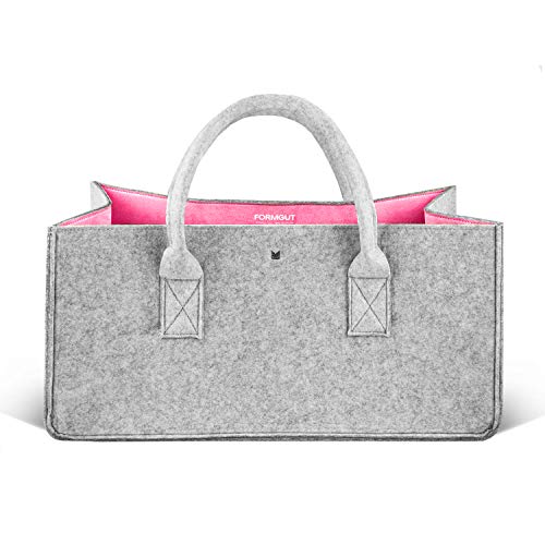 FORMGUT Filztaschen Shopper, Filztasche Kaminholz, Kaminholztasche, Shopping Bag, Feuerholzkorb Filz in Premium Qualität (Hellgrau Pink)