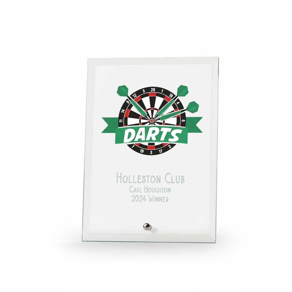 Ukgiftstoreonline Clear Personalised Darts Competition Award Trophy Plaque With Colour Print