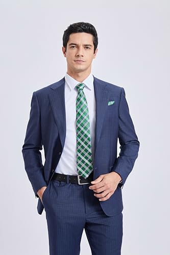 Image of HISDERN Ties for Men Formal Business Plaid Checked Mens Ties and Pocket Square Set Classic Wedding Necktie Handkerchief